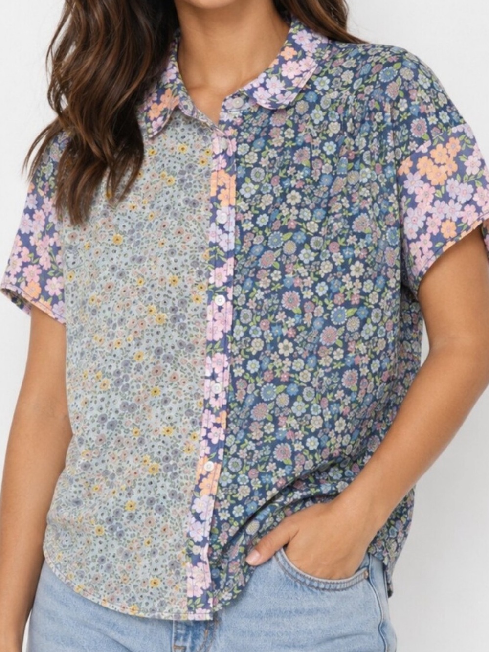 AMERICAN EAGLE WOMENS FLORAL BUTTON DOWN SHIRT BLOUSE XL